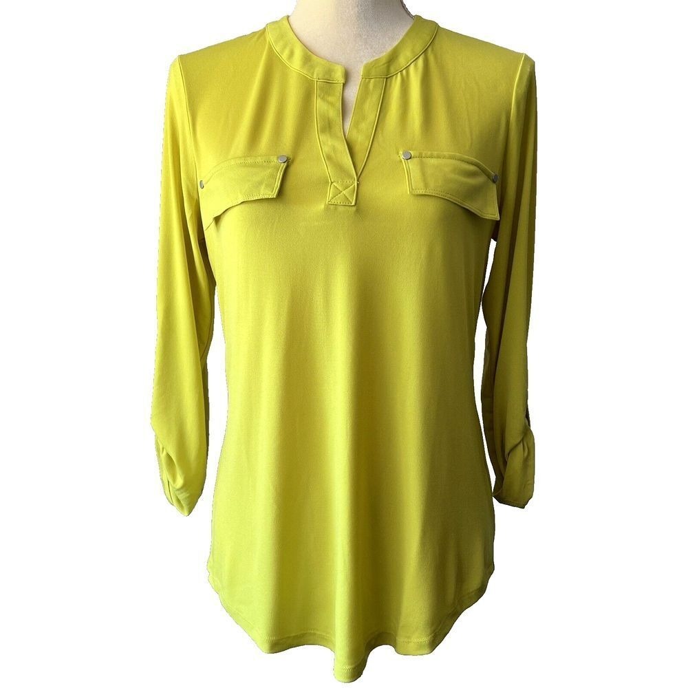 Jones‎ New York Signature Blouse Top 3/4 Sleeve Chartreuse Size M